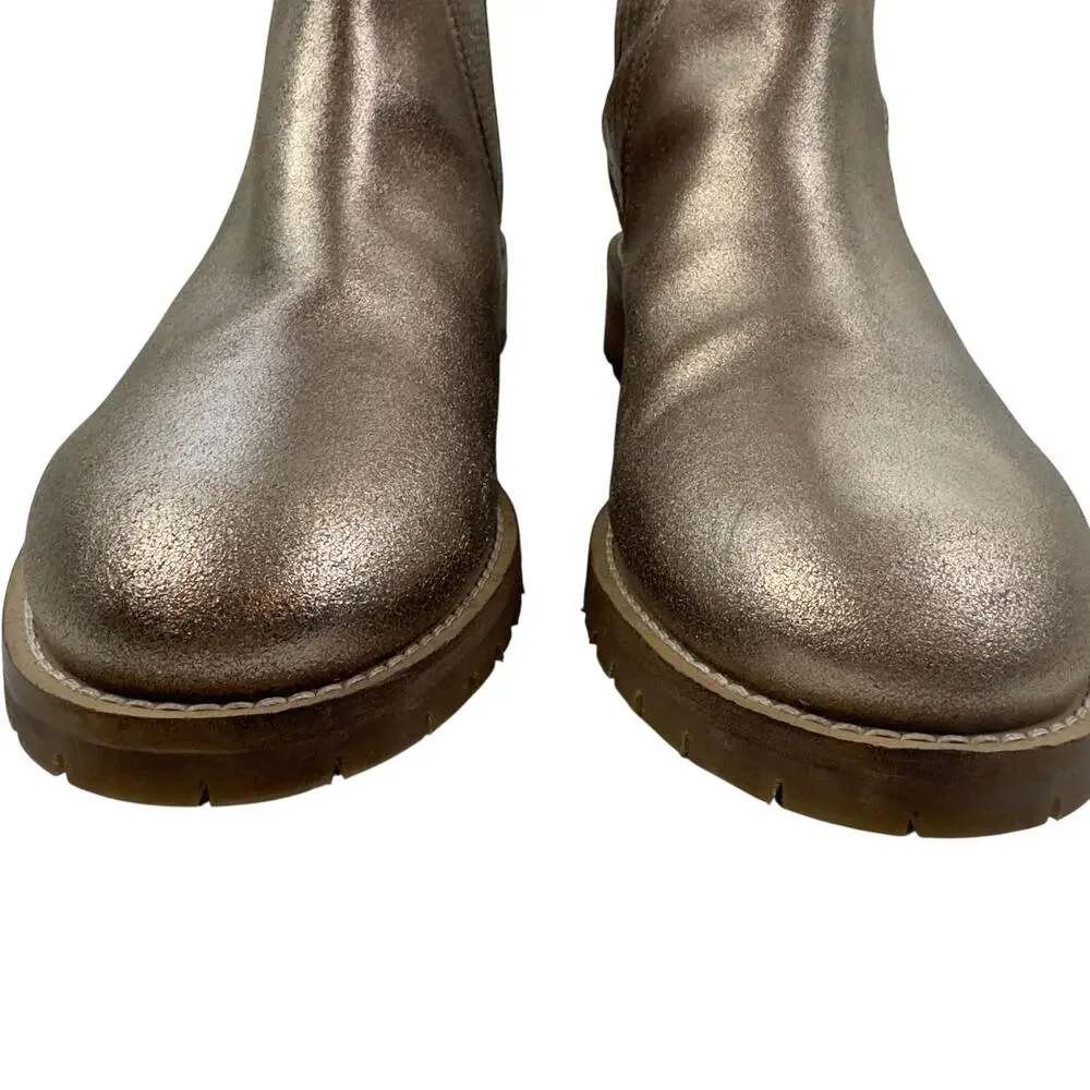Boden Gusset Detail Gold Metallic Classic Elevated Chelsea Boots Women's 42/10.5